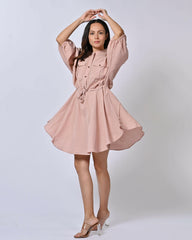 Peach Mandarin Collar Dress