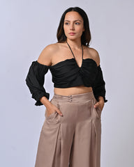 Black & Nude Tube Top With Box Pleat Pants