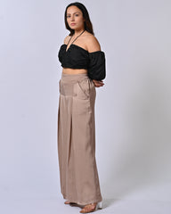 Black & Nude Tube Top With Box Pleat Pants