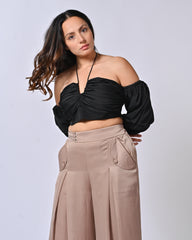 Black & Nude Tube Top With Box Pleat Pants
