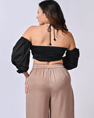 Black Off Shoulder Crop Tube Top
