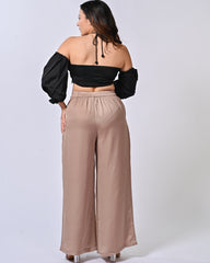 Black & Nude Tube Top With Box Pleat Pants