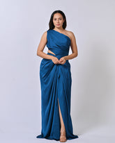 Teal Blue Drappy Glam Gown Dress