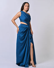 Teal Blue Drappy Glam Gown Dress