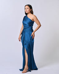 Teal Blue Drappy Glam Gown Dress