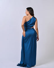 Teal Blue Drappy Glam Gown Dress