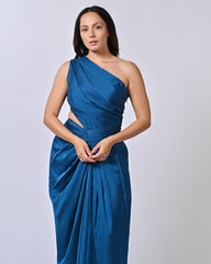 Teal Blue Drappy Glam Gown Dress