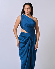 Teal Blue Drappy Glam Gown Dress