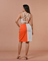 Orange & White Waist Cutout Dress