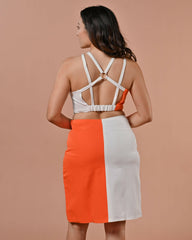 Orange & White Waist Cutout Dress