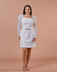 White Slip On Puff Sleeves Dress