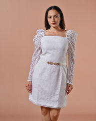 White Slip On Puff Sleeves Dress