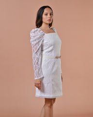 White Slip On Puff Sleeves Dress