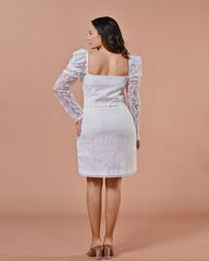 White Slip On Puff Sleeves Dress