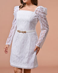 White Slip On Puff Sleeves Dress