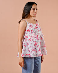 Pretty White & Pink Floral Top