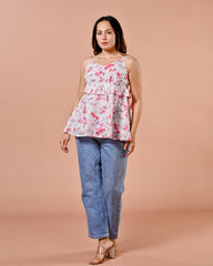 Pretty White & Pink Floral Top