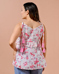 Pretty White & Pink Floral Top